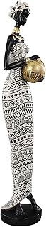 African Traditional Art Handmade Statues, Black and White Geometric Pattern Long Skirt Women's Ornaments and Decorations, Suitable for Home Study Display and Cultural Gift Collection