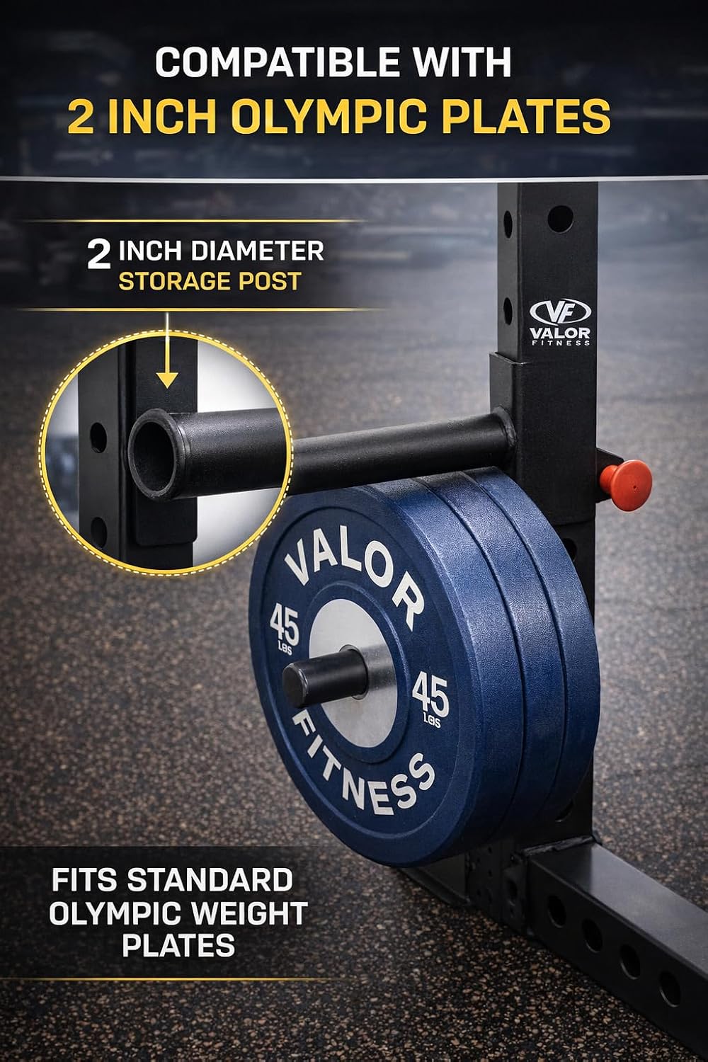 Valor Fitness Pair Plate Storage Attachment Insert for 3" x 3" Power and Squat Racks - Olympic 2" Weight Plate Holder - 11-Gauge Steel - Strength Training Gym Accessory