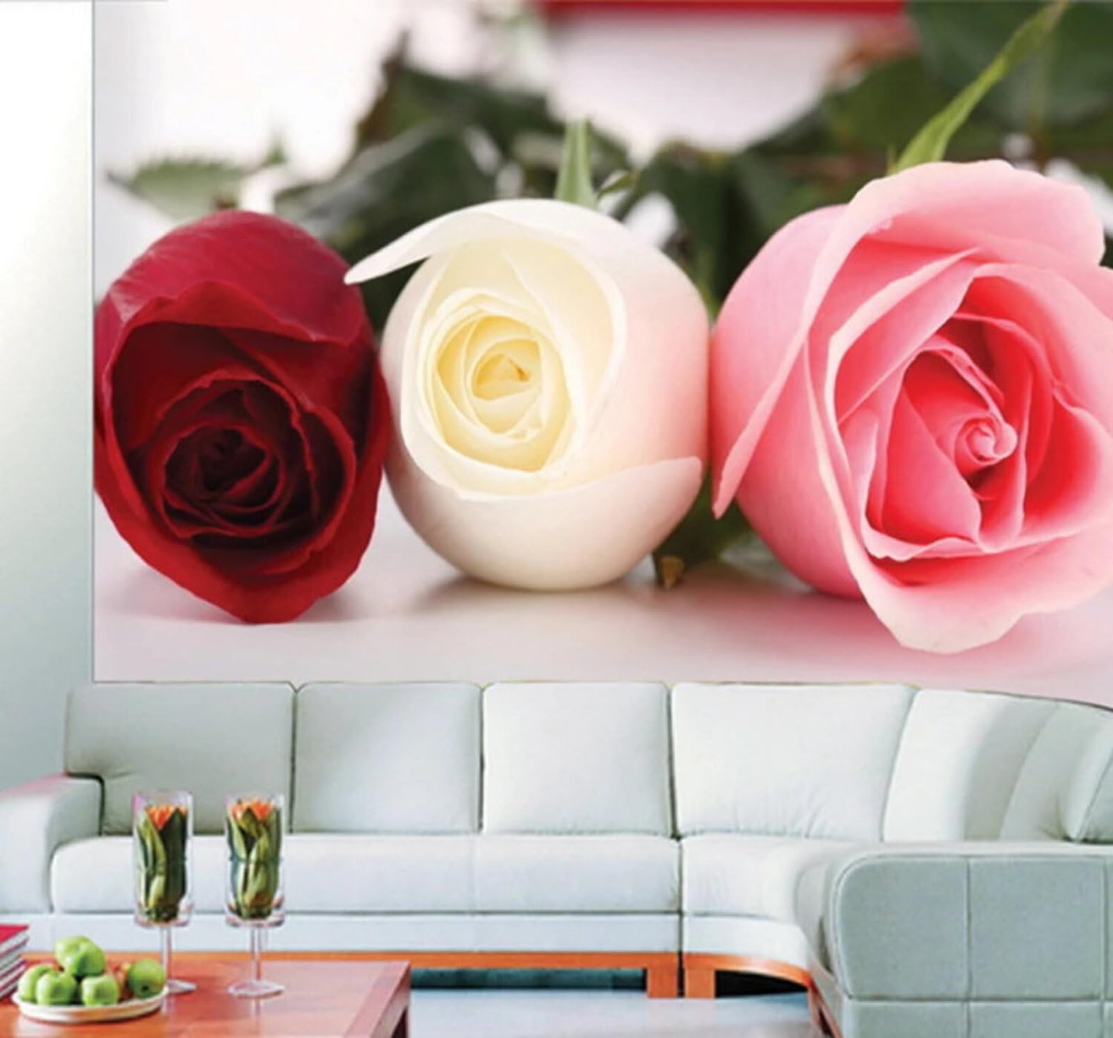 Exquisite Beautiful Three Dimensional Colourful Rose 3D Wallpaper Easy Install Feature Office Living Room Sofa Bedroom TV Background Wall Decoration-250cm×170cm