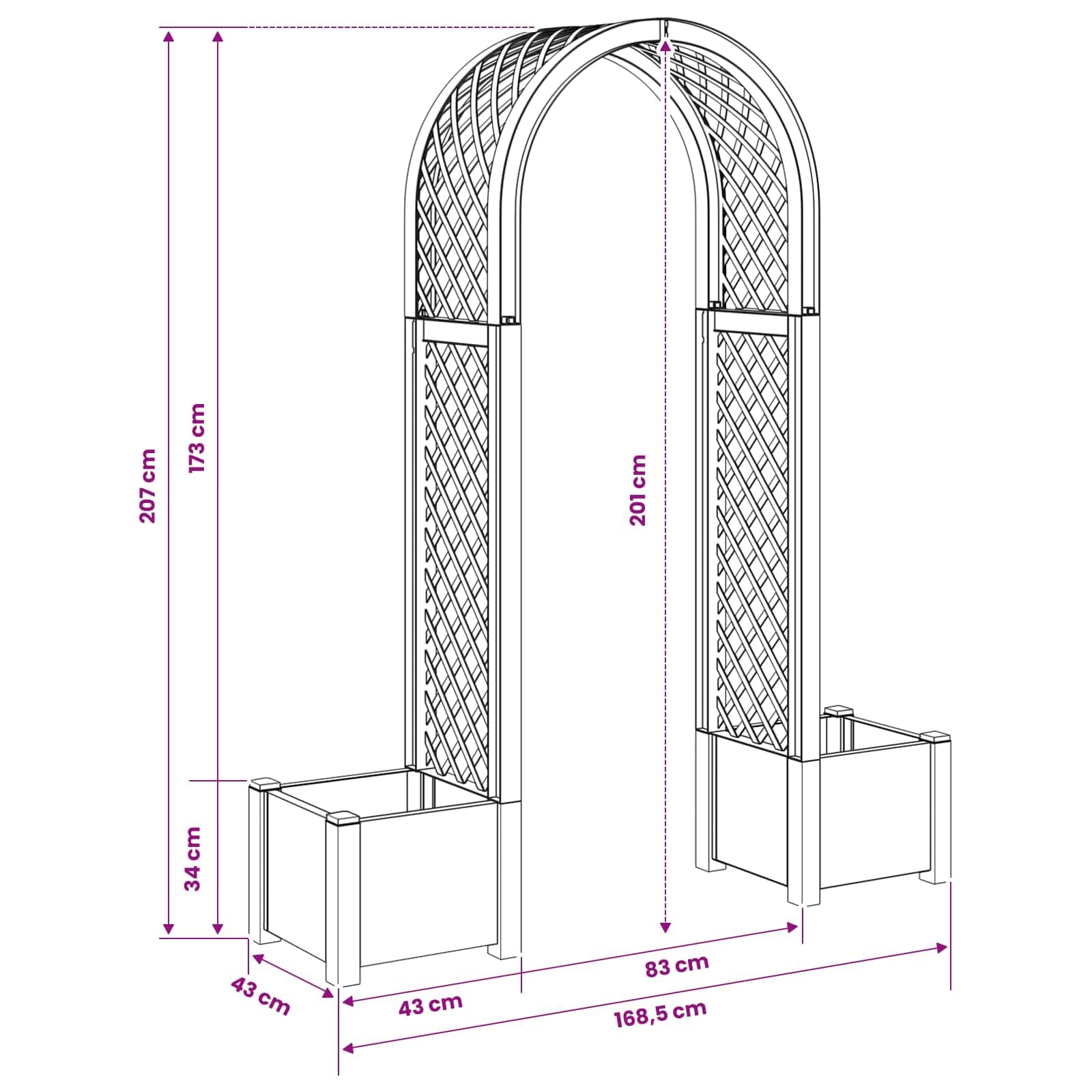 Arco per rose con fioriere, grigio, 207 cm | Aiuto per arrampicata per piante rampicanti, montaggio senza attrezzi, per giardino e terrazza
