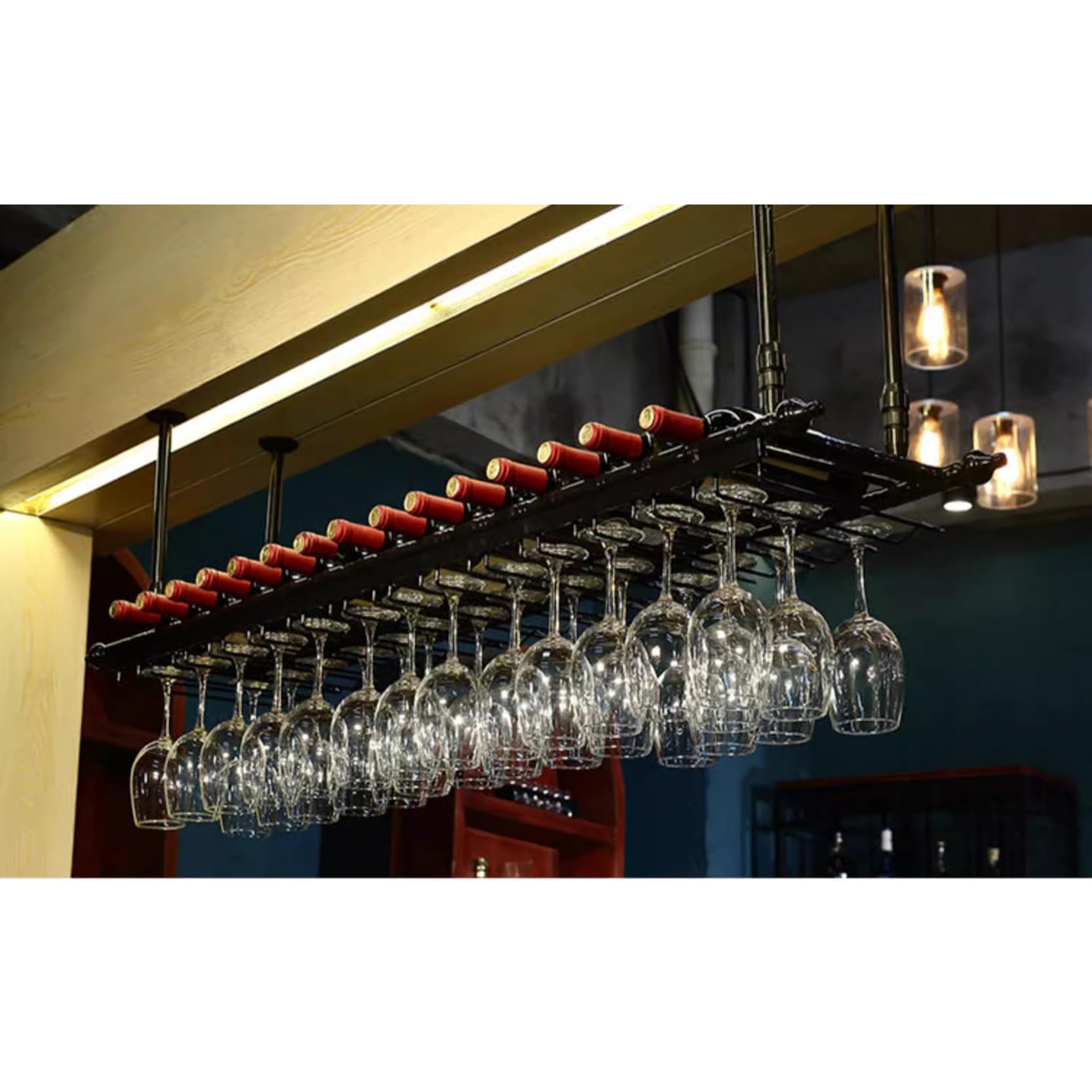 Étagère flottante pour bar suspendue style industriel avec porte-verre de cuisine ronde