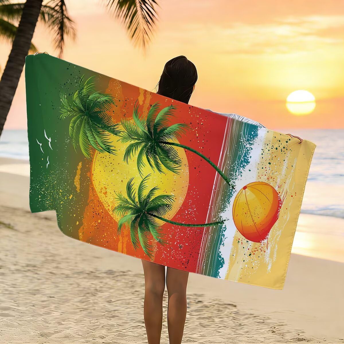 Ręcznik plażowy XXL, 100 x 200 cm, zestaw 2 szt., ręcznik do sauny, ręcznik z mikrofibry, szybkoschnący, sportowy ręcznik do studia fitness, lekki ręcznik kąpielowy, duży, bez piasku, ręcznik plażowy