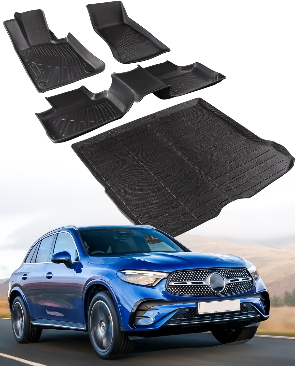 COTAZA® Custom for Mercedes Benz GLC Floor Mats Cargo Trunk Liner 2025 2024 2023 SUV Gas, Not for Coupe, All Weather Waterproof Non-Slip Rubber for GLC 300/300e/4Matic/43 AMG Accessories
