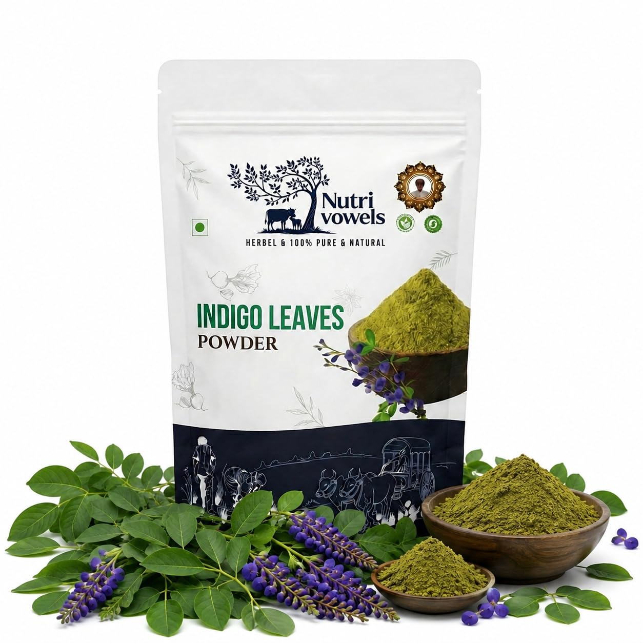 NUTRIVOWELS Indigo Powder 100g | 100% Pure & Natural Indigofera Tinctoria Leaf Powder | Herbal Hair Dye for Natural Black Color | Henna & Indigo Leaf for Rich Dark-image-10