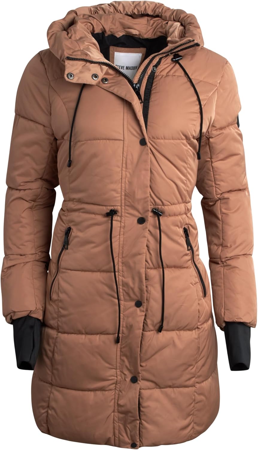 Steve Madden Womens Long Puffer Coat - Insulated Hooded Quilted Parka Puffer Jacket - Warm Winter Jacket for Women - Image 3