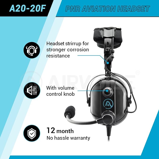 AIRVOICE Aviation Headset for Pilots with Passive Noise Cancellation, PNR Aviation Headset with Comfortable Earpads and Flexible Microphone, General Aviation Headset with Carrying Case Black