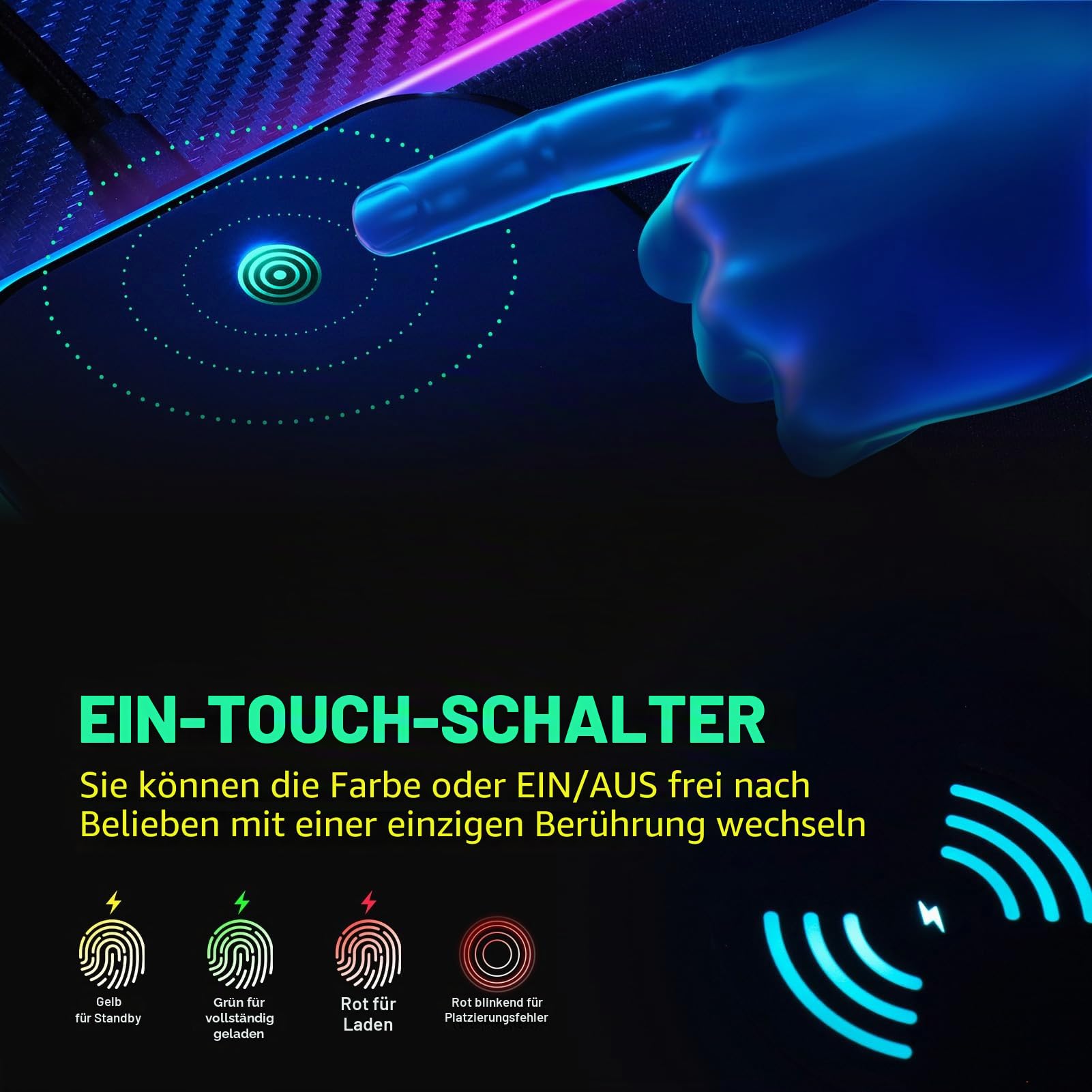 GIM 15W RGB Gaming Mauspad mit Qi-Kabelladung, 800x300mm XL