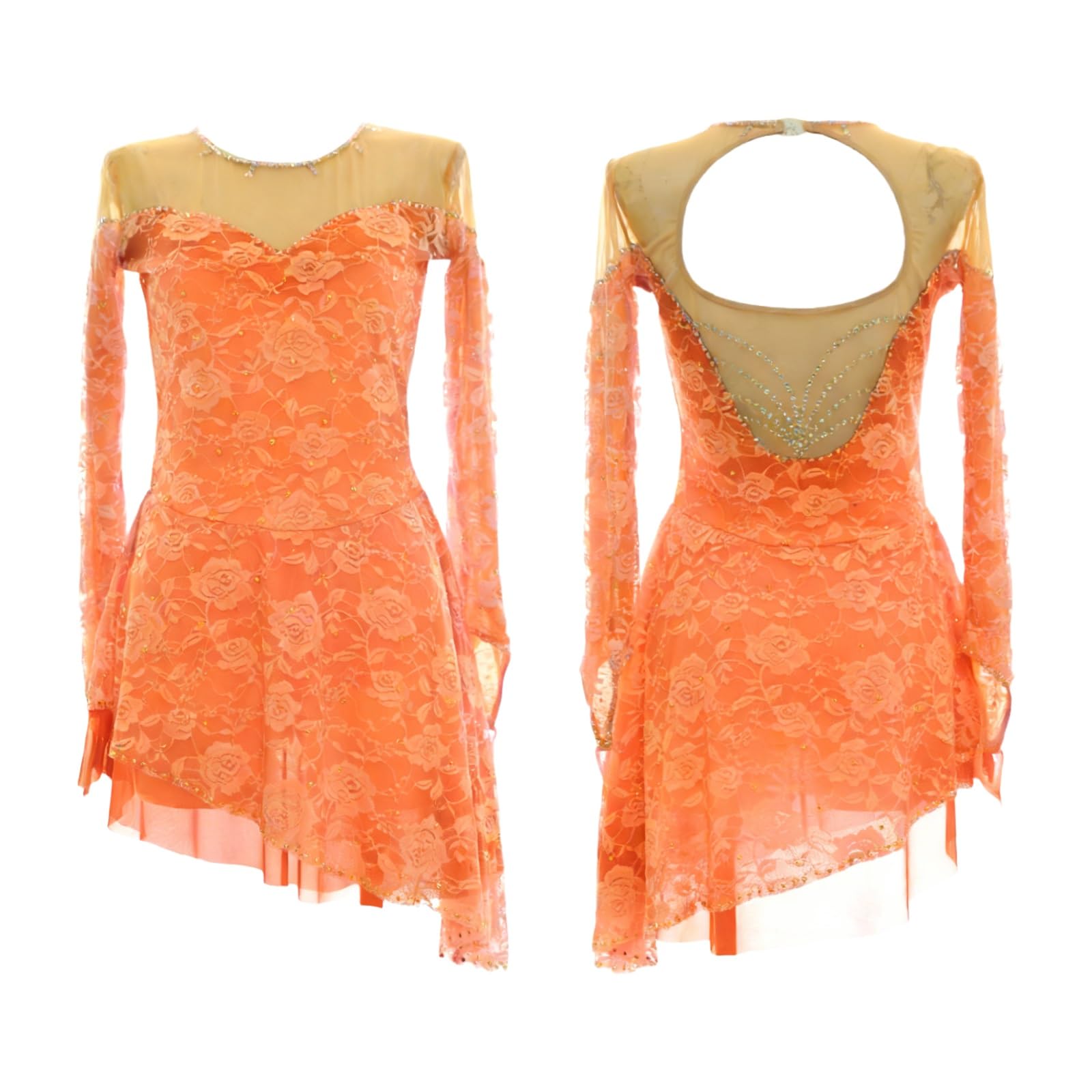 Vestido De Patinaje Artístico Sobre Hielo For Niñas Leotardo De Competición De Baile De Manga Larga For Actuación Y Práctica