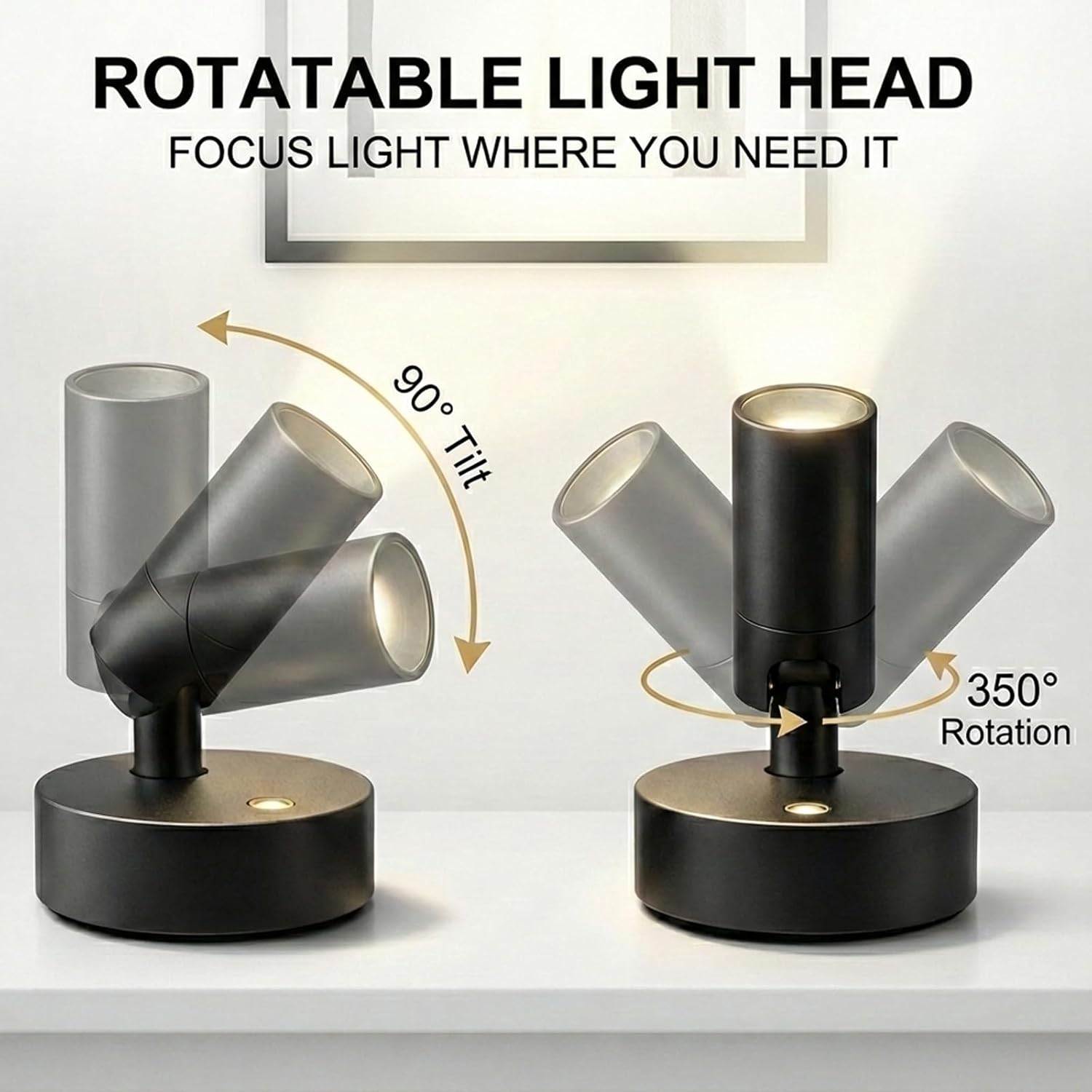 Magnetic Rechargeable Picture Light 2 Pack, Wireless Art Spotlight with Remote & Touch Control, 3 Color Temps Dimmable Wall Light, 2000mAh Battery Accent Lighting for Painting, Gallery, Display