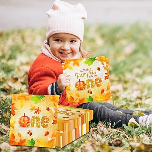 Miniatura 2 de Decoraciones de otoño para baby shower, 40 servilletas de baby shower con texto en inglés "My Little Pumpkin", decoración de papel para cena de
