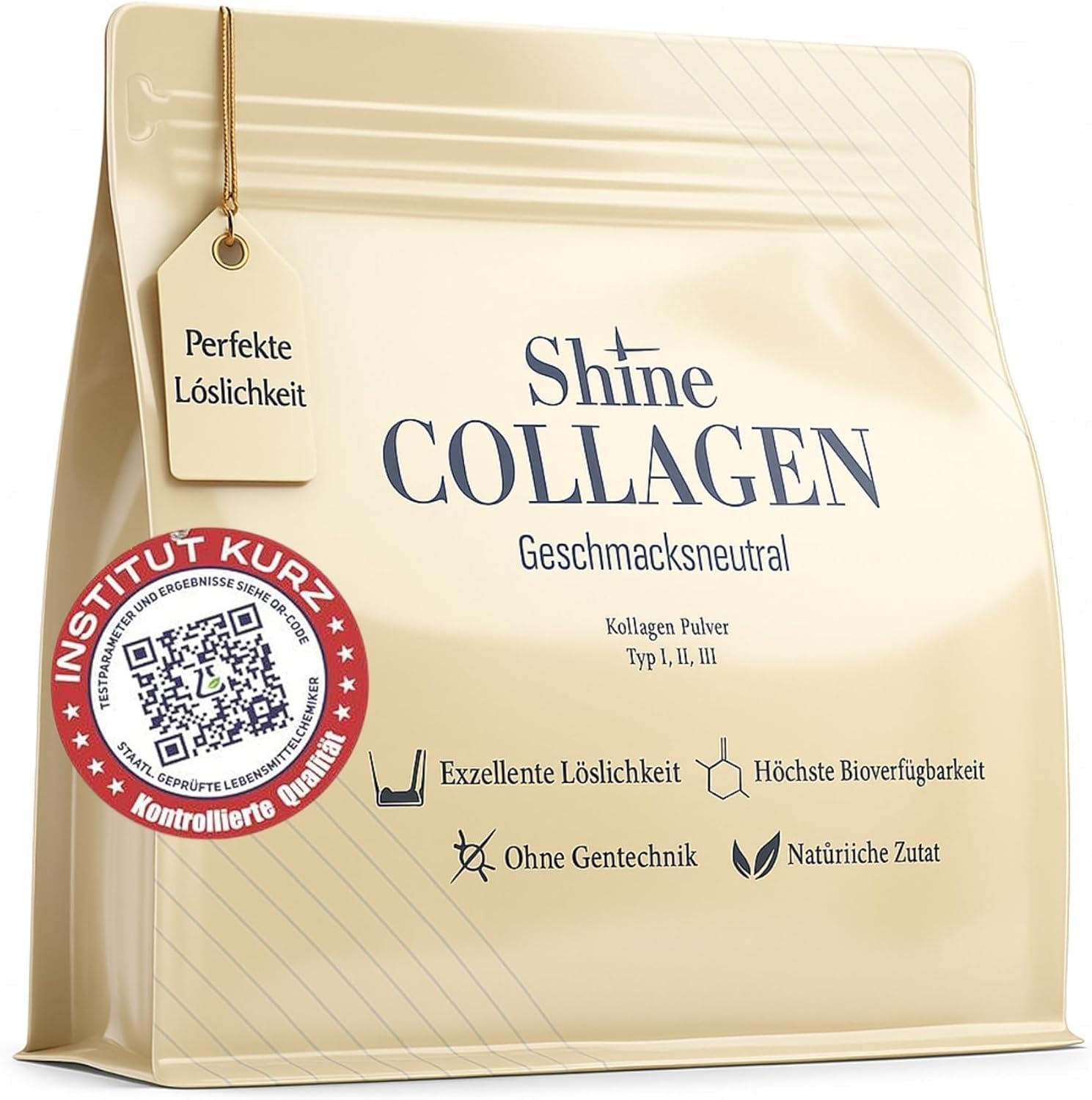 Shine Collagen Pulver - 100% Collagen Peptide, Premium Hydrolysat Typ 1, 2 und 3, Halal, Perfekte Löslichkeit, Geschmacksneutral