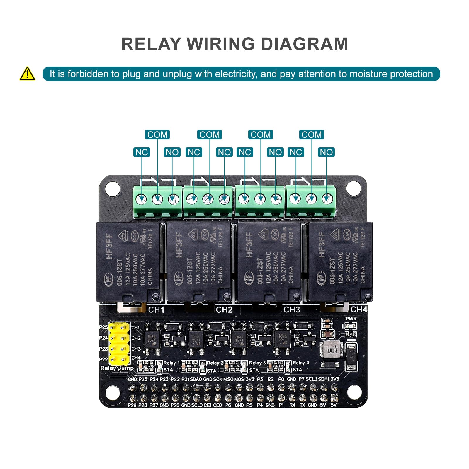 Cappellino relè a 4 canali per computer a scheda singola Raspberry Pi | Isolamento dell'accoppiatore ottico, doppia alimentazione 3.3V/5V, 4 canali indipendenti, codici demo Python/C