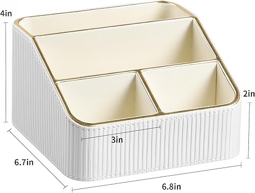 Miniatura 7 de Soporte de control remoto con 4 compartimentos, organizador de mesita de noche pequeña de piel sintética para accesorios de escritorio en el hogar,