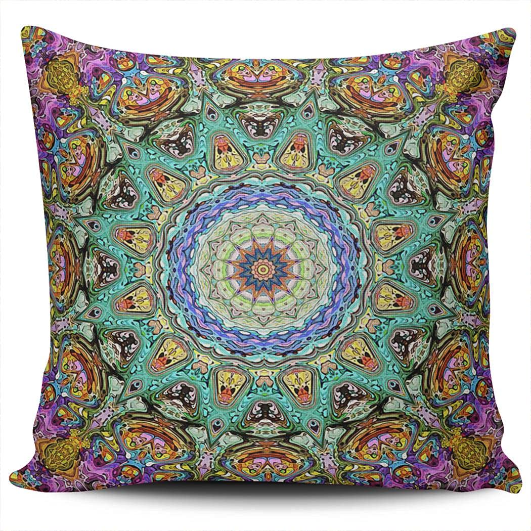 WEINIYA Home Decoration Throw Pillow Case Colorful Green and Purple Abstract Mandala 24X24 Inch Square Pillowcase Cushion Cover
