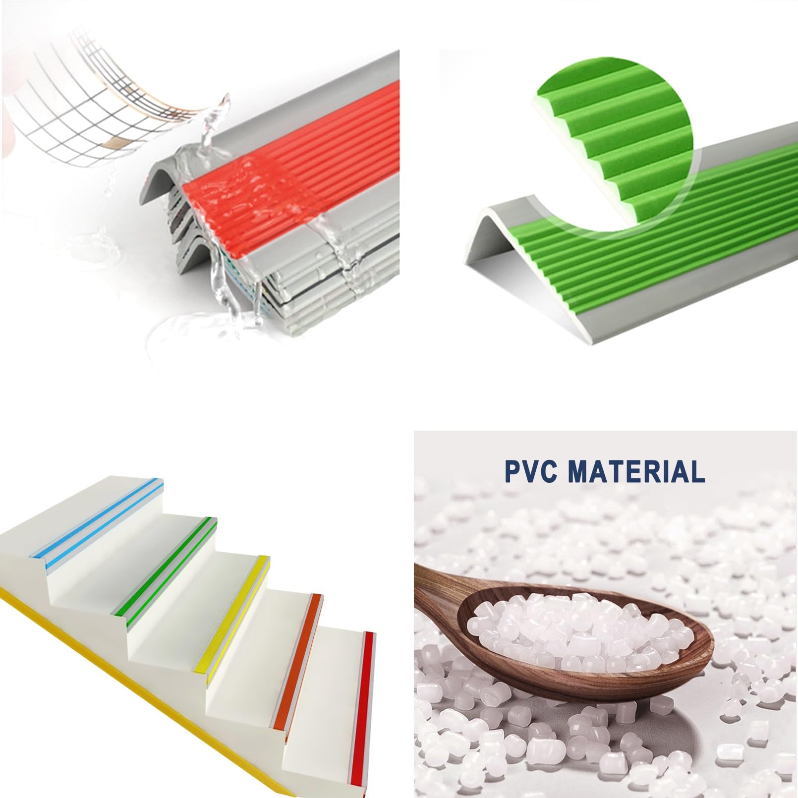Perfil de Ángulo L Para Escaleras, Perfil de Borde de Escalera Antideslizante de Plástico PVC, Para Escaleras Interiores Y Exteriores, Tiras Antideslizantes Para Peldaños de Bordes de Escaleras(Grayis