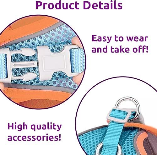 Miniatura 4 de SIMENA Arnés y correa para perros y gatos arnés de doble color para perros con bandas reflectantes arnés suave y transpirable para gatos naranja S