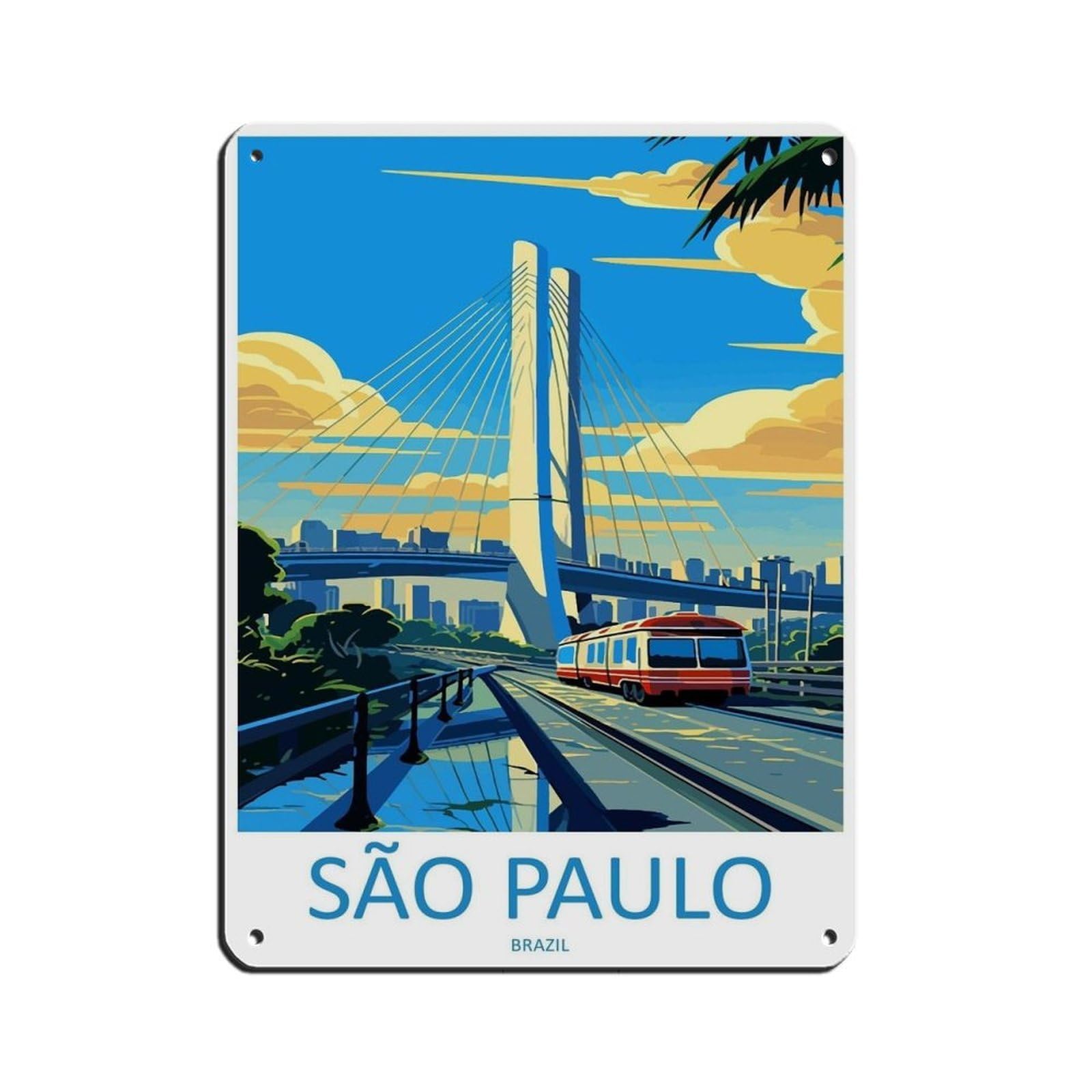 Sao Paulo Travel Art Brazil Art Poster（1） Retro Poster Metal Tin Sign Chic Art Retro Iron Painting Bar People Cave Cafe Family Garage Poster Wall Decoration 12x16inch(30x40cm)