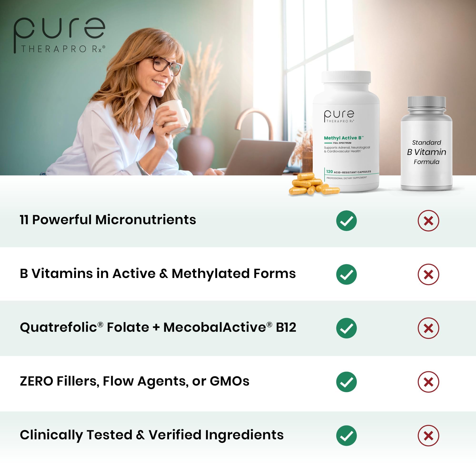 Pure Therapro Rx Methyl Active B, Vitamin B Complex, 120 Capsules — Amazon image 3