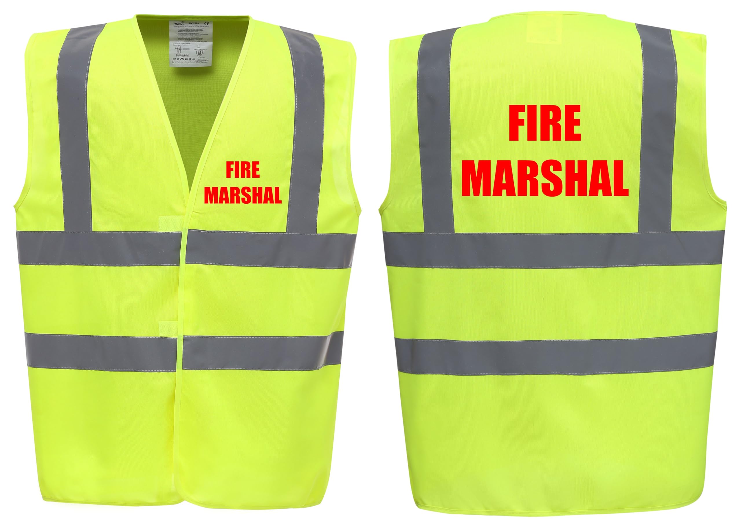 Brook Hi Vis UK Fire Marshal Premium Yellow Hi Vis Vest - High Visibility Safety Waistcoat with Reflective Bands, Company Compliance and Event Staff, Alpha, S, Regular, Regular, Yellow