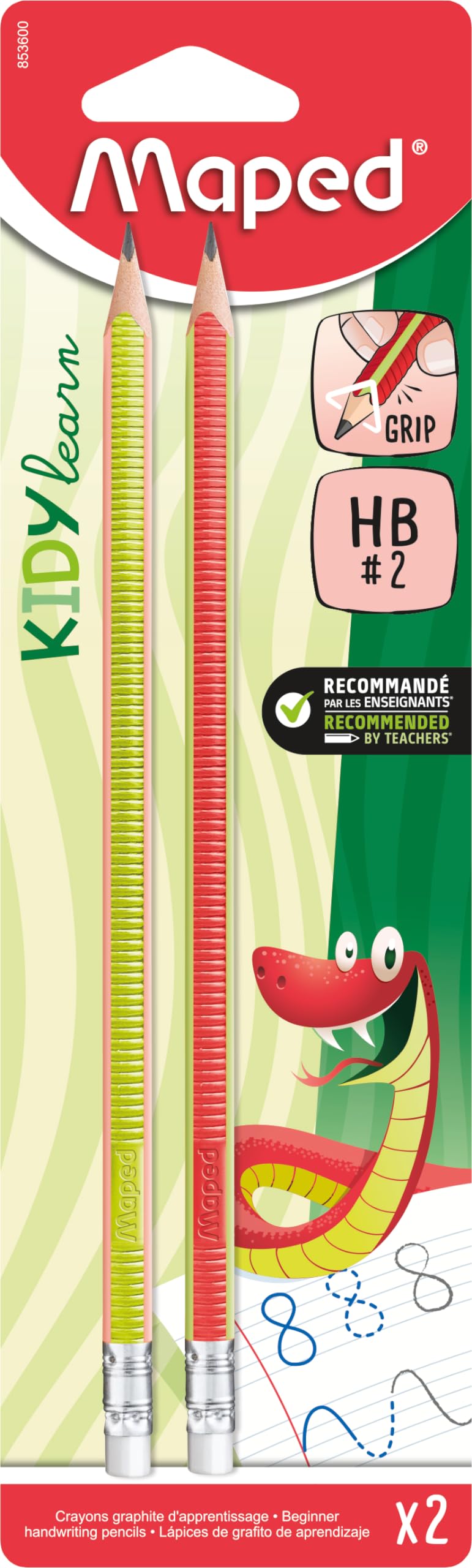 Maped Graphite Learning Pencils x2 Blister - Ideal for Children - Natural Colors - Improves Writing