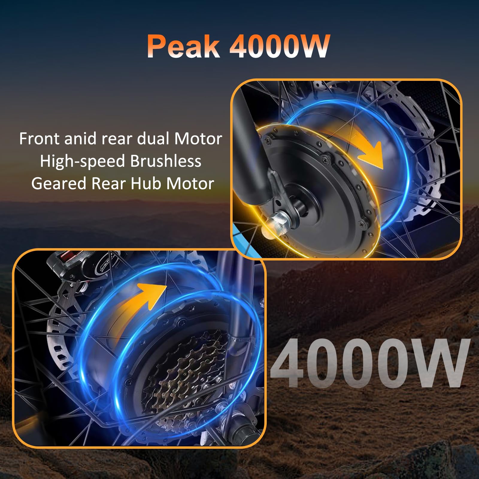 KETELES Ebikes for Adults, AWD Dual Motor Ebike, 26'' Fat Tire Peak 4000W E-Bike with 48V 22.4AH Battery Hydraulic Brake Best Electric Bike ​​, 21 Speed Electric Mountain Bikes. (Blackgreen)