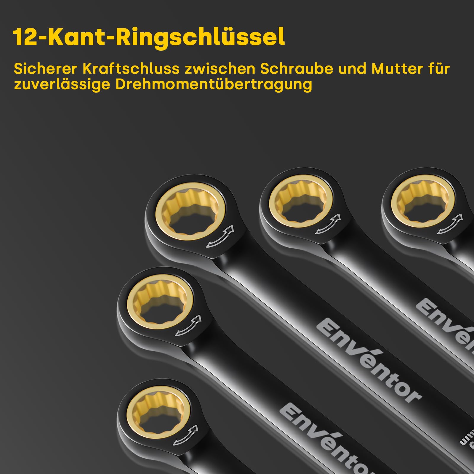 Enventor 14-Tlg Ratschenschlüssel Set mit Tragekoffer, Metrisch, 6–19 mm