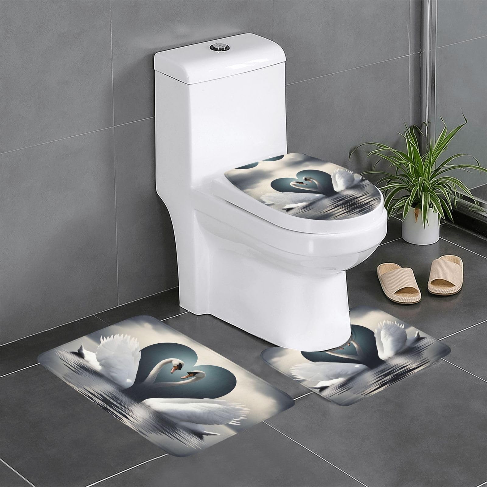 Tapis de salle de bain antidérapants cygne haute sécurité et faciles à nettoyer lot de 3