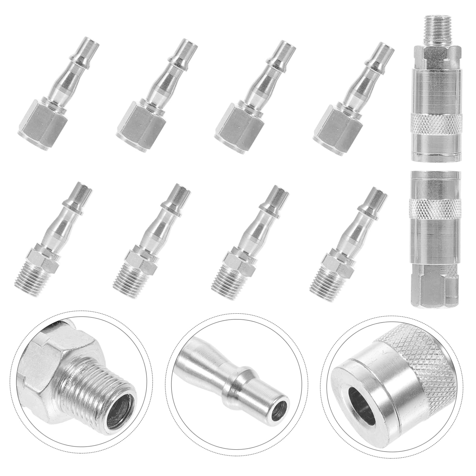 Hemobllo Raccordo Rapido per Compressore ad Aria 1/4 in Ferro, Set da 10 Pezzi, Argento, senza Perdite, per Tubo Aria e Lavaggio