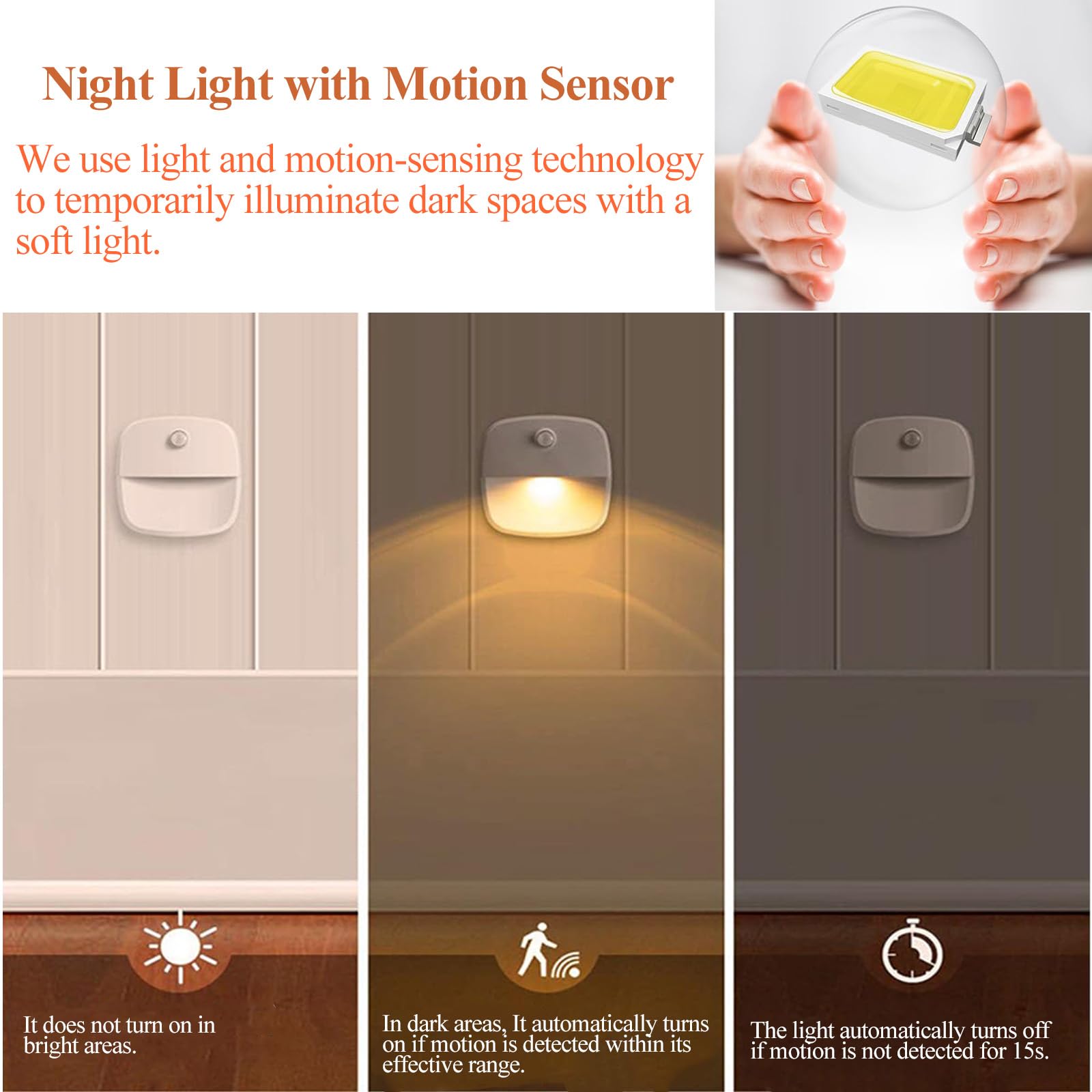 Biutee Set 2 Luci Notturne A Sensore Di Movimento: LED 0,6W 3000K, A Batteria Per Scale, Bagno E Camera (Bianco)
