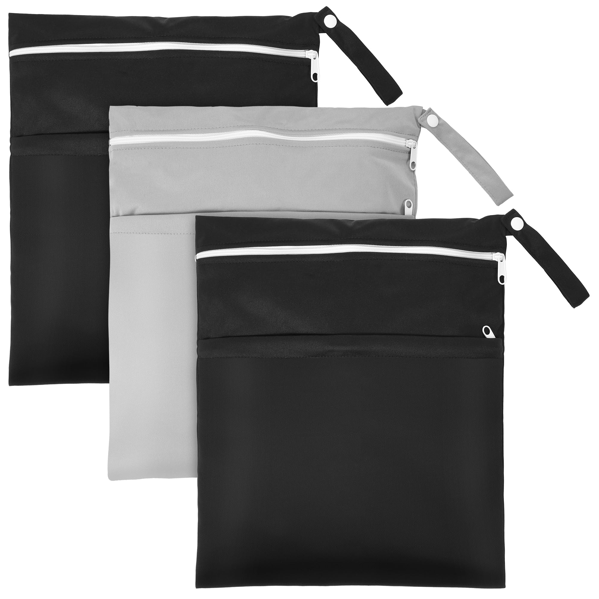 3 Piezas Bolsa de Pañales, Bolsa Impermeable para Bebés, Reutilizable Bolsa Pañales de Tela con Cremallera para Viaje Playa Piscina Toalla Acampar Fitness(Negro + Gris)