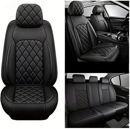 Miniatura 4 de Juego completo para 5 asientos, transpirable, impermeable, antideslizante, de piel, ajuste universal, para sedán, SUV, camioneta (negro, juego