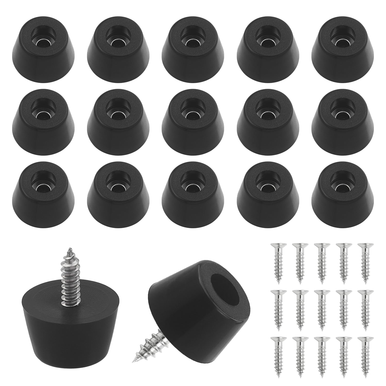 16PCS Rubber Cutting Board Feet with Stainless Washer and Screws, 0.9" W x 0.6" H Round Rubber pad, Non Slip Bumper Feet for Furniture, Electronics,