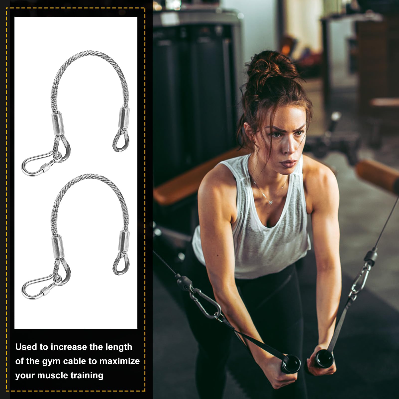 Gotrain 2 paia di cavi di prolunga da palestra da 25 cm, per allenamento fitness e tricipiti, con moschettone, per allenare la forza delle braccia