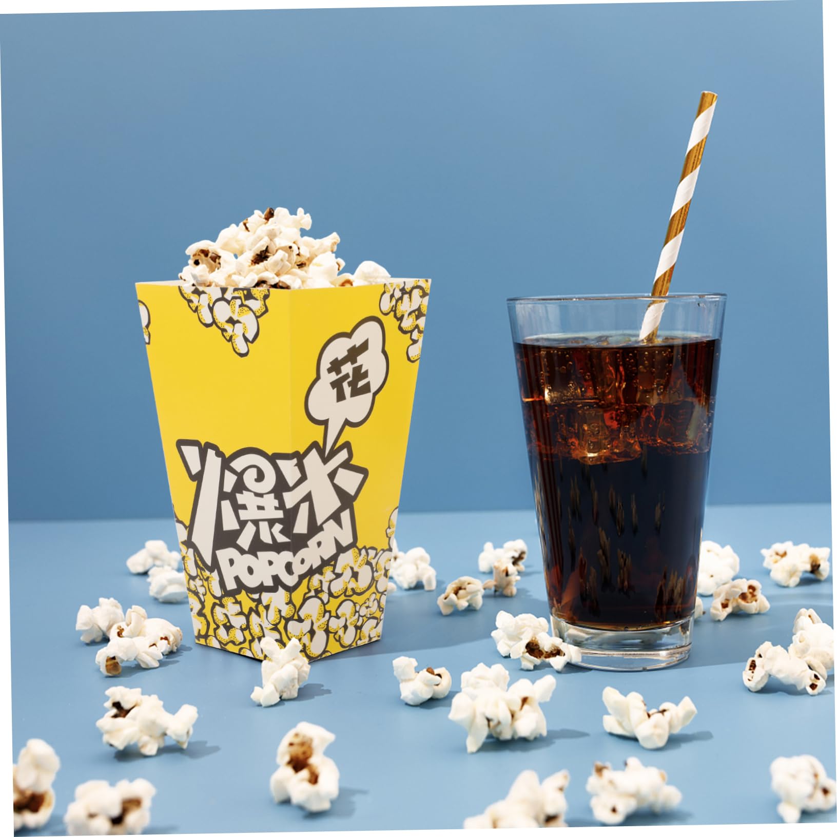 100 Stück Popcornboxen aus Papier in Gelb für Partys | Weiße Kartonqualität, für Süßwaren und Snacks, Dekorative Muster, Selbstgemacht Bäckerei und Festlichkeiten