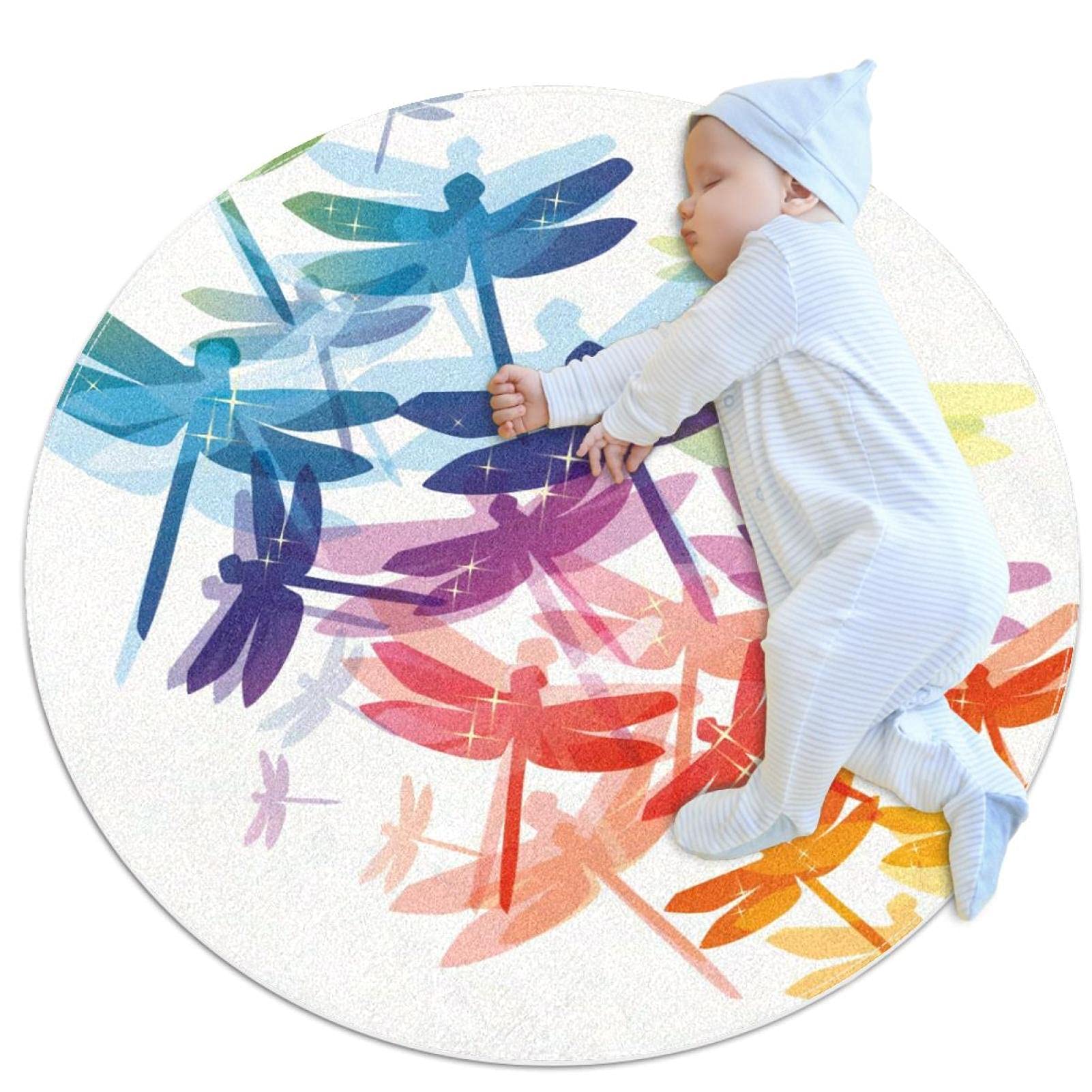 Tapis de jeu pour enfants rond et doux libellule colorée pour des instants de complicité