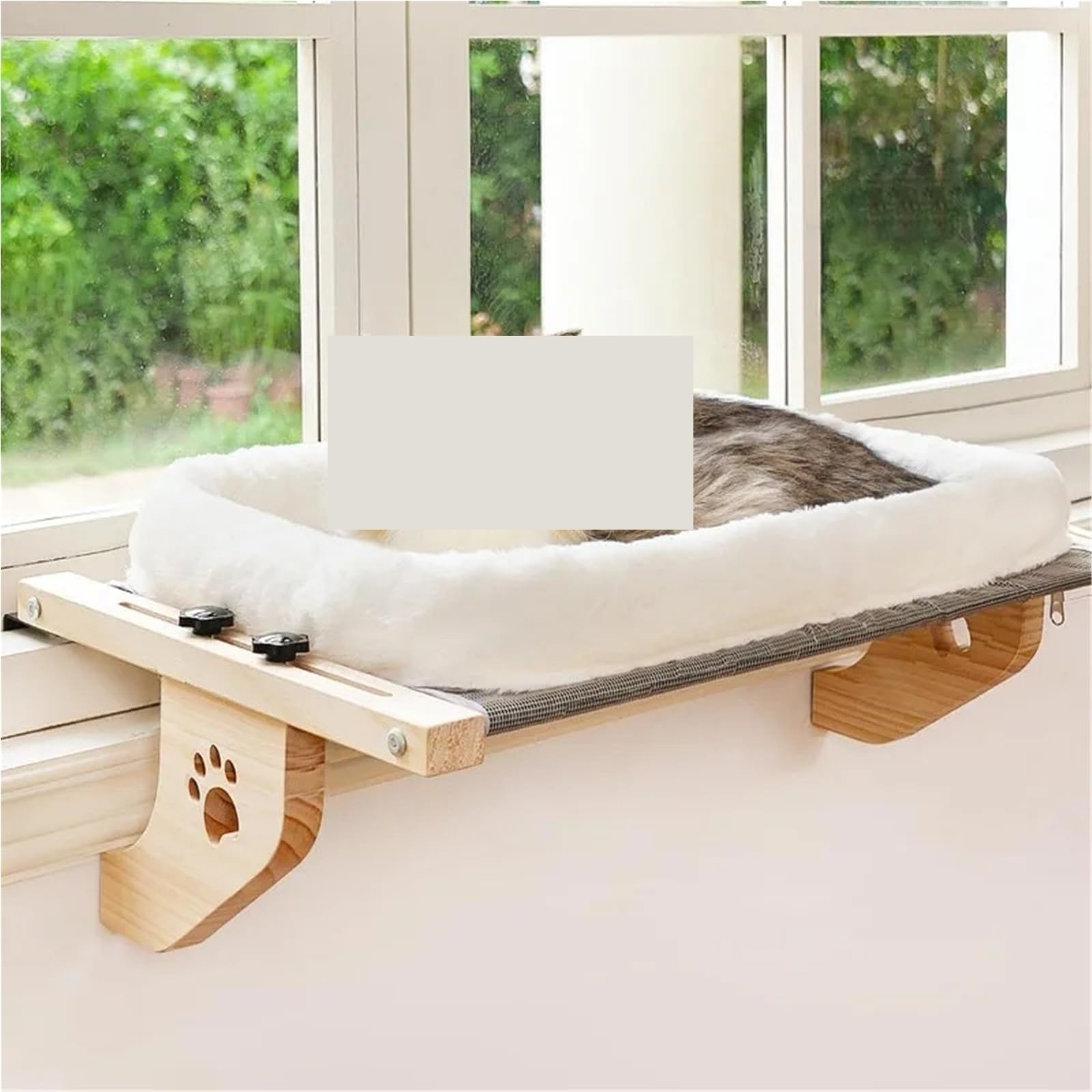 Amaca for finestra for gatti, struttura in legno con cuscino | Le staffe metalliche possono sostenere fino a 30 libbre; i bracci regolabili si adattano a finestre larghe 20-40 pollici.