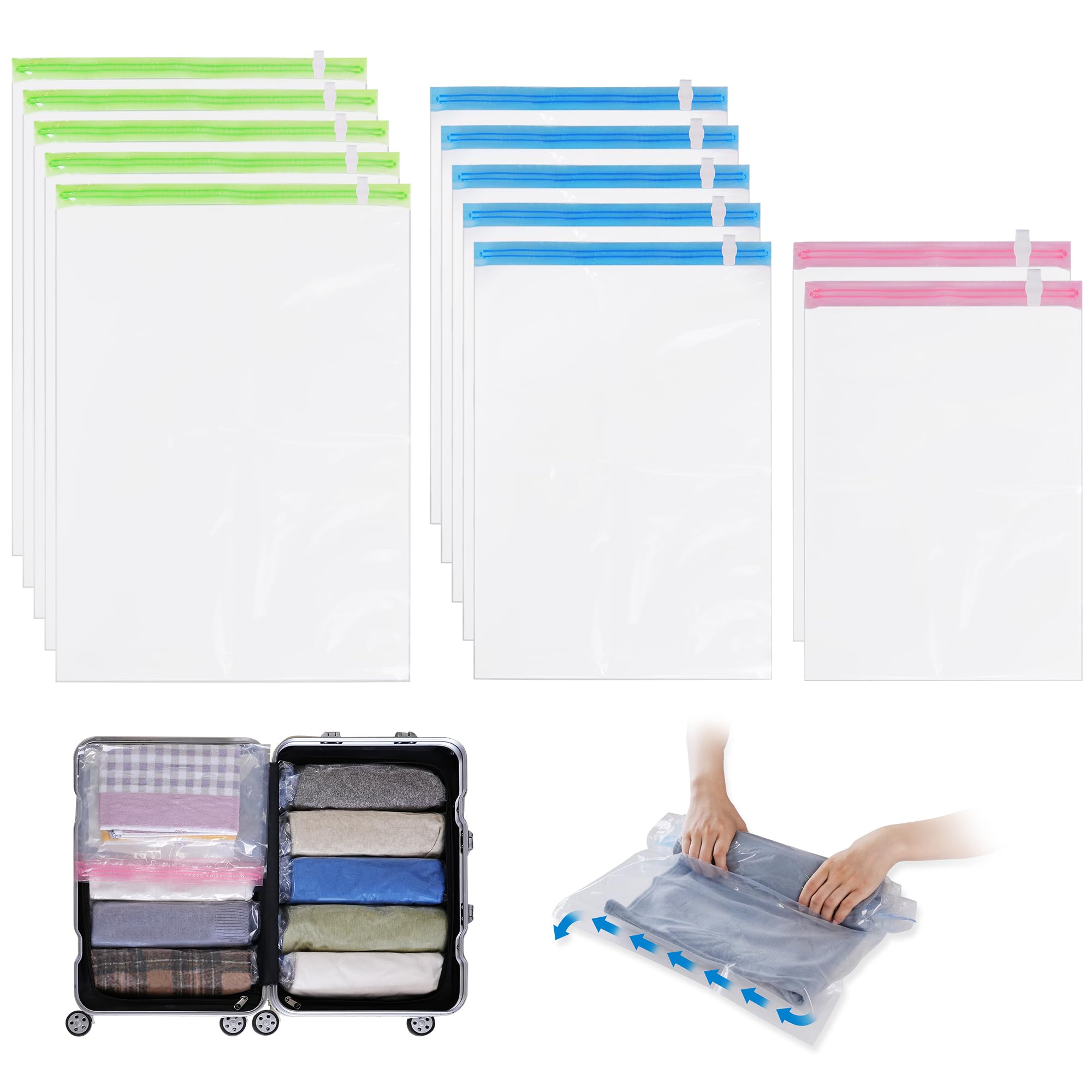 Amazon｜Hoxhyon 圧縮袋 旅行 衣類圧縮袋 12枚入 約80％圧縮 真空