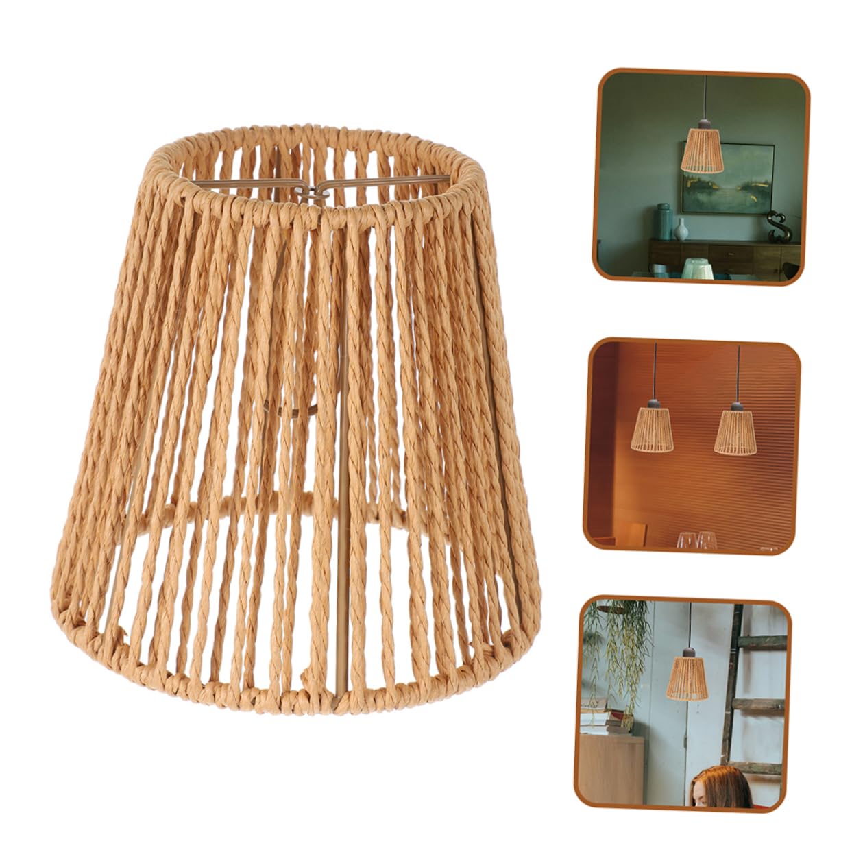 4kawałki Woven Paper Rope Lamp Shade Retro Rattan Lampa Włóknina Ozdobna Osłona Do Lampy Wiszącej Stojącej Biurkowej Ściennej Ręcznie Wykonane Akcesoria Do Wnętrz