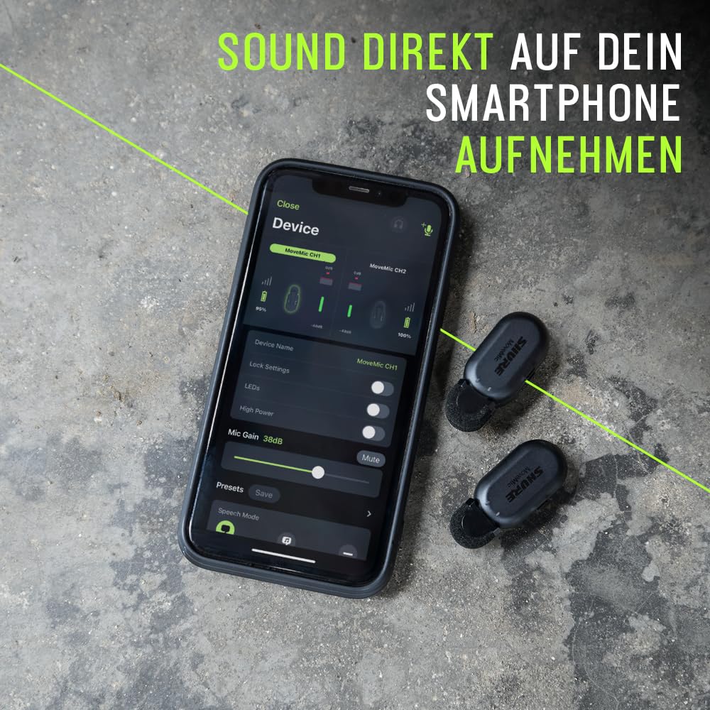 Shure MoveMic Two-Professonelle Funk-Ansteckmikrofone für iPhone & Android, 2 Bluetooth Mini Mics, 24 Stunden Ladezeit, Schnelles Setup, IPX4, Kompakte & tragbare Ansteckmikros (MV-TWO-Z6)