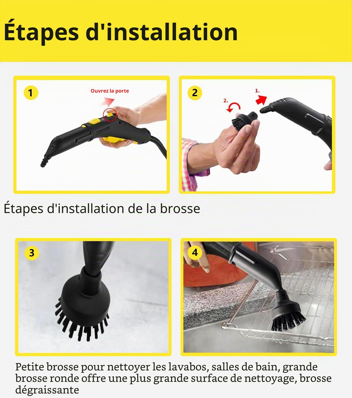 Lot de 8 pour compatible Karcher SC1 SC3 SC5 SC4 SC2 Accessoires de buse manuelle 2.884-280.0, brosse de nettoyage, brosse ronde, chiffon en fibre, pièces de rechange