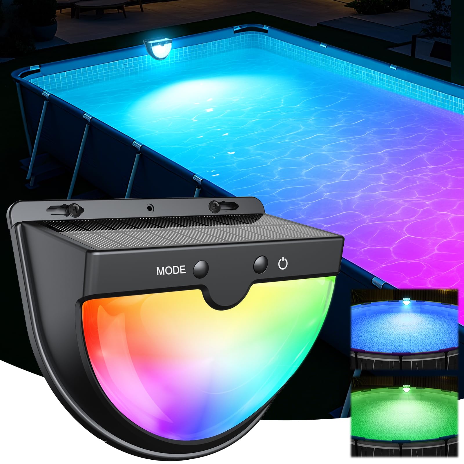 Pool Lights Solar Pool Light - 10 Colors, 4 Modes, IP68 Waterproof With ...