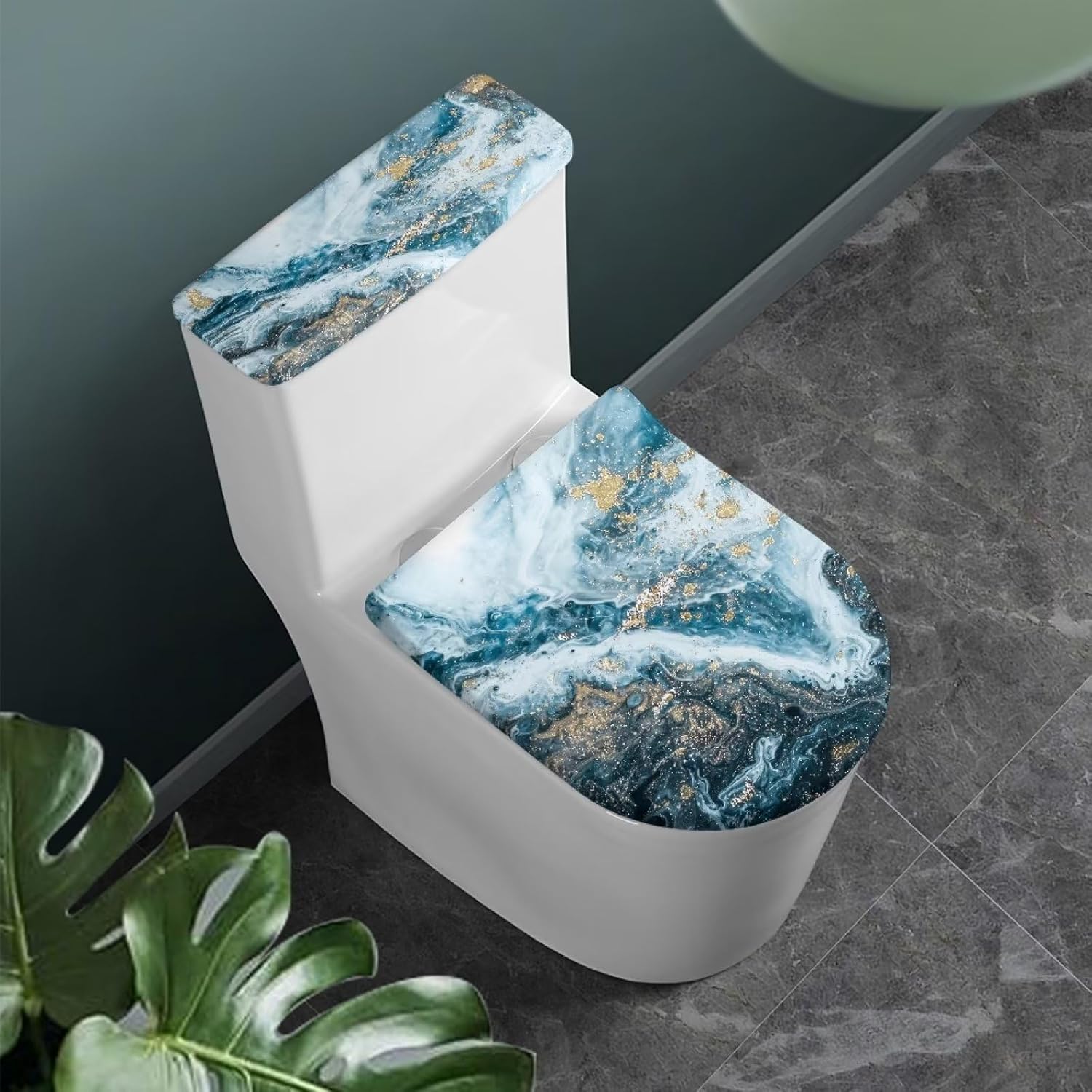 TODIYADDU Blue Marble Print Toilet Tank Covers Elongated Toilet Lid Covers Universal Toilet Cover Set for Bathroom Fits Most Toilet Tanks & Lids Easy Install Travel-Friendly Toilet Lid Tank Covers-2