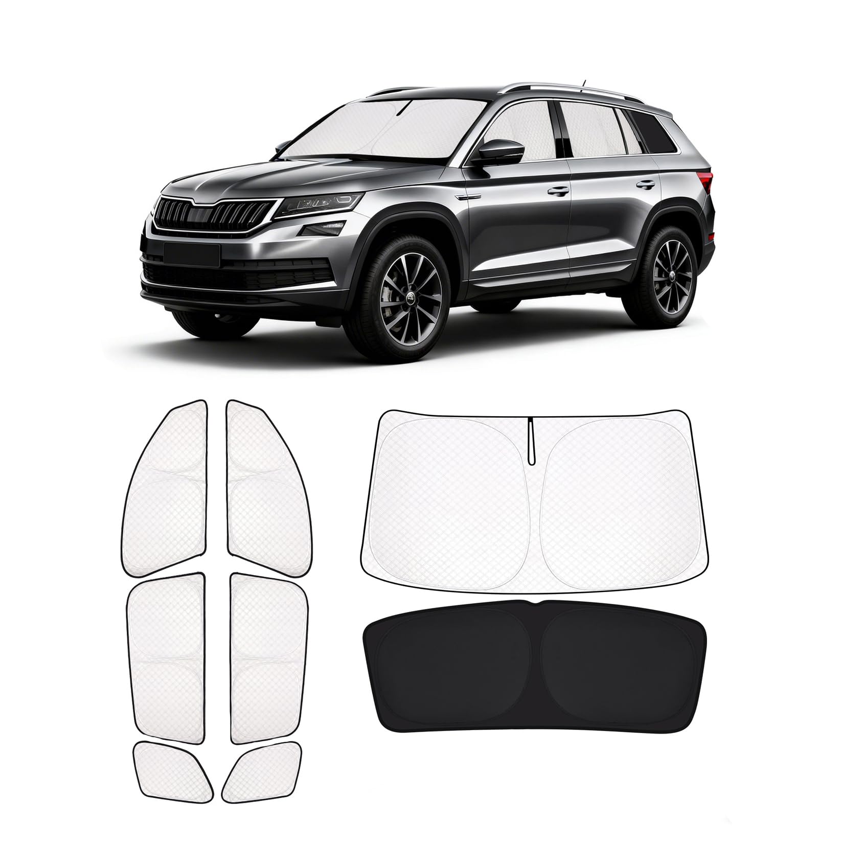 Sonnenschutz Auto für Skoda Kodiaq 2017-2024 Frontscheibe - 8 Stück | Perfekte Passform, 6-lagiger Stoff, Windschutzscheibe Heckscheibe Seitenscheibe, Schützt Privatsphäre, Verdunkelung