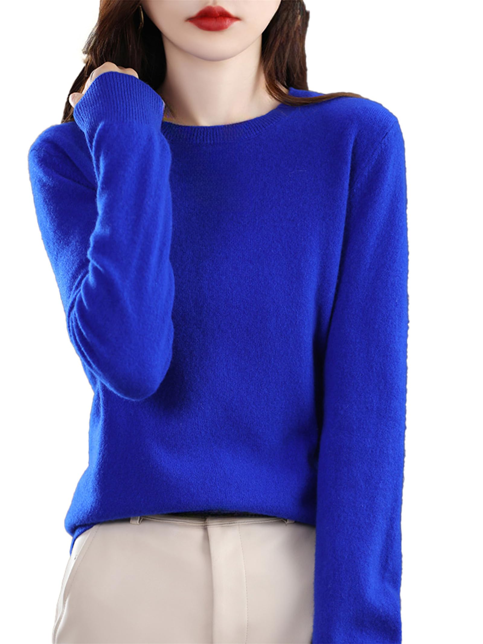 Cashmere Sweater for Women Round Neck Wear Long Sleeve Wool Blend Long Sleeve Elegant Spring Winter Knitted Sweater