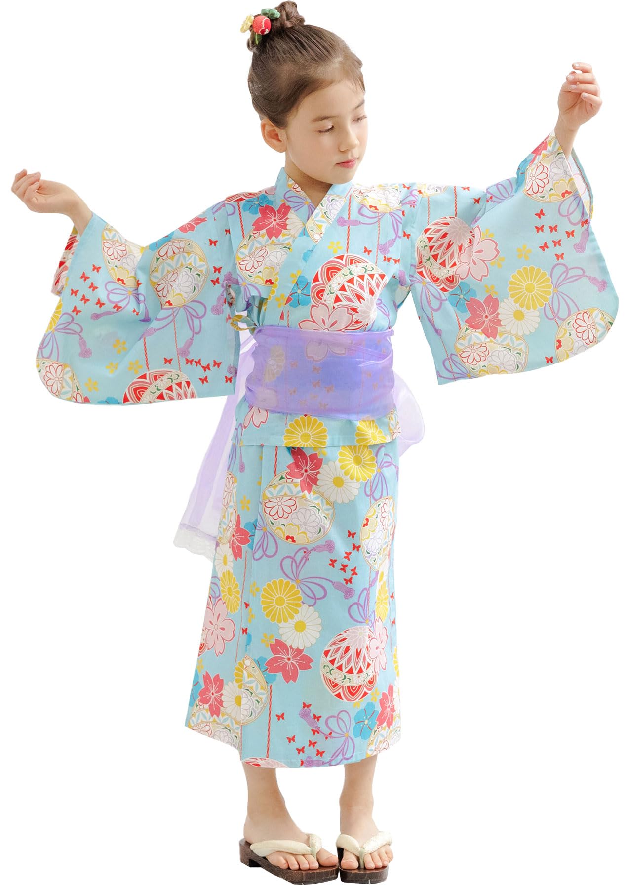 [Bee] ビー 簡単着付け ワンピースにもなる浴衣 3点セット 2WAY セパレート キッズ ガールズ 女の子 夏 saa01400 120cm サックスブルー×毬