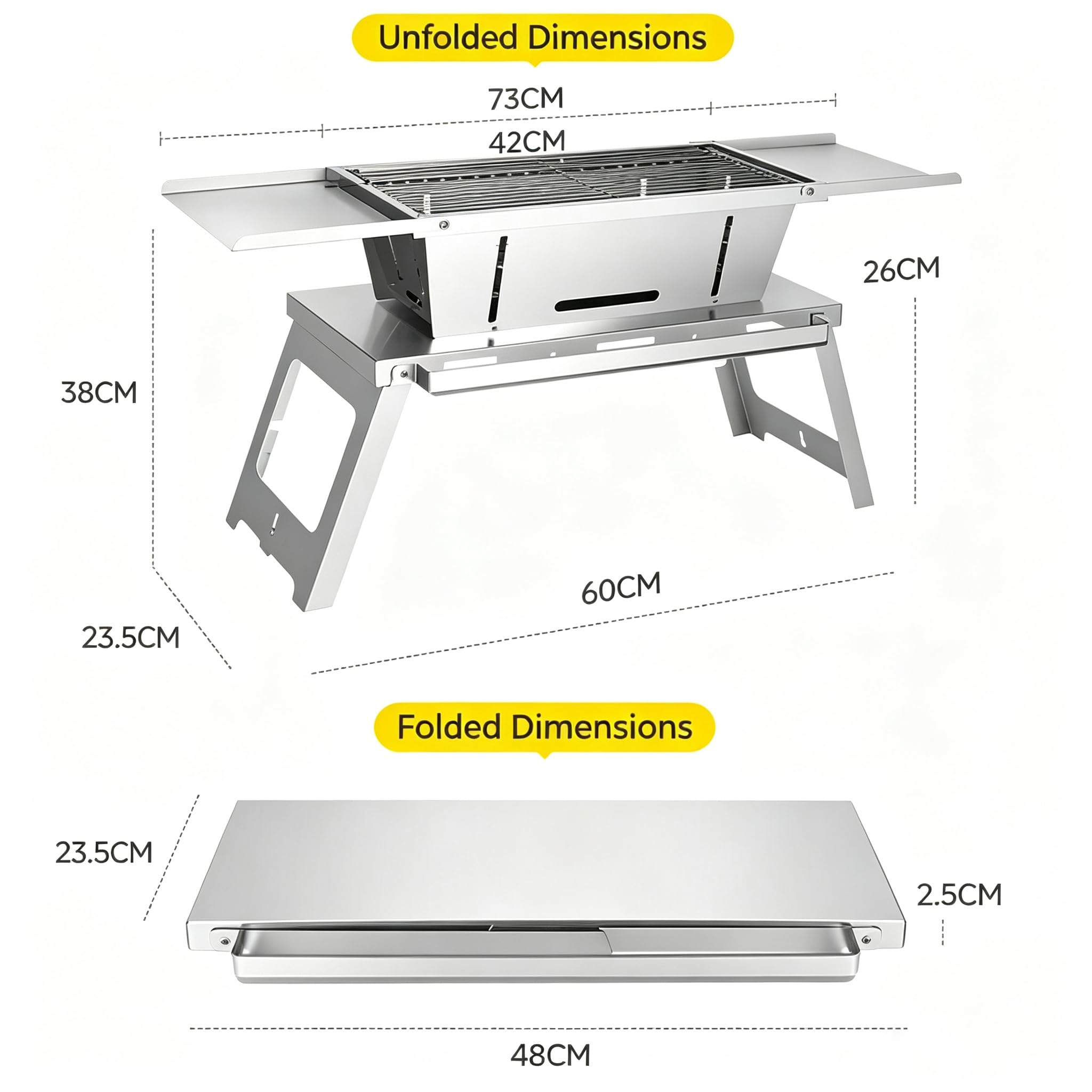 Barbecue a carbone pieghevole con doppie scaffalature laterali e set dii | Barbecue da Tavolo in Acciaio Inossidabile Cucina Portatile Pieghevole per Giardino, Campeggio, Picnic Adatto a 3-6 Persone