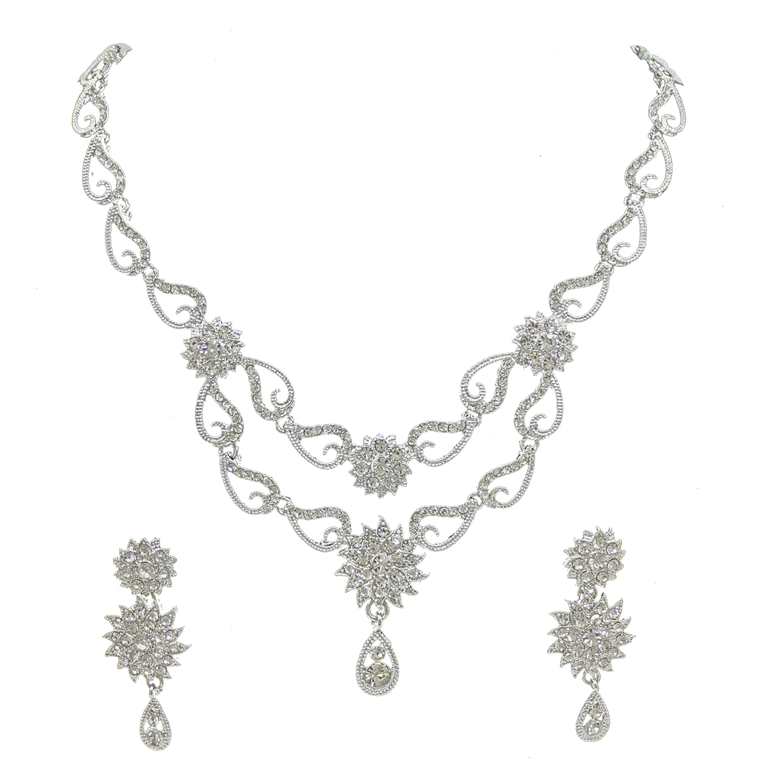 SAIYONI Glamrous Floral Shape Silver Plated Austrian Diamond Choker Necklace With Earring Jewellery Set (B09RH6DBBB) Amazon Price History, Amazon Price Tracker