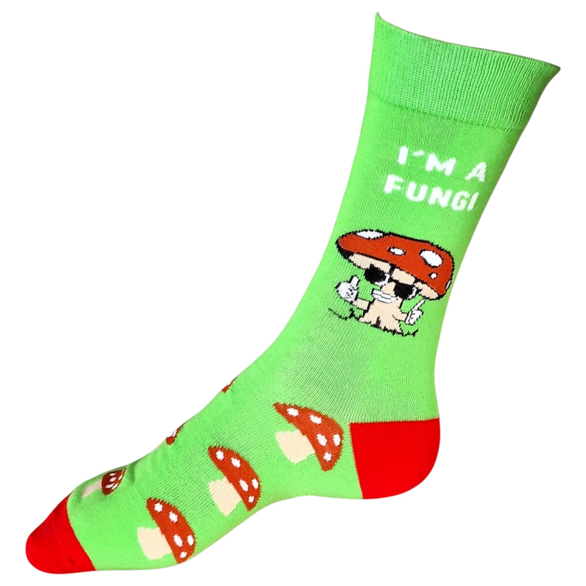 Sock Shack Men's Green Shroom's Out! "I'm A Fungi" Bright Mushroom Gardening Socks One Pair Multicoloured 6-10 Uk