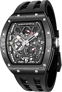 TSAR BOMBA Luxury Automatic Watches for Men - Carbon Fiber/Ceramic Bezel - Japanese Movement Sapphire Glass - 50M Waterproof Square Men's Wrist Watch - Power Reserve Indicate