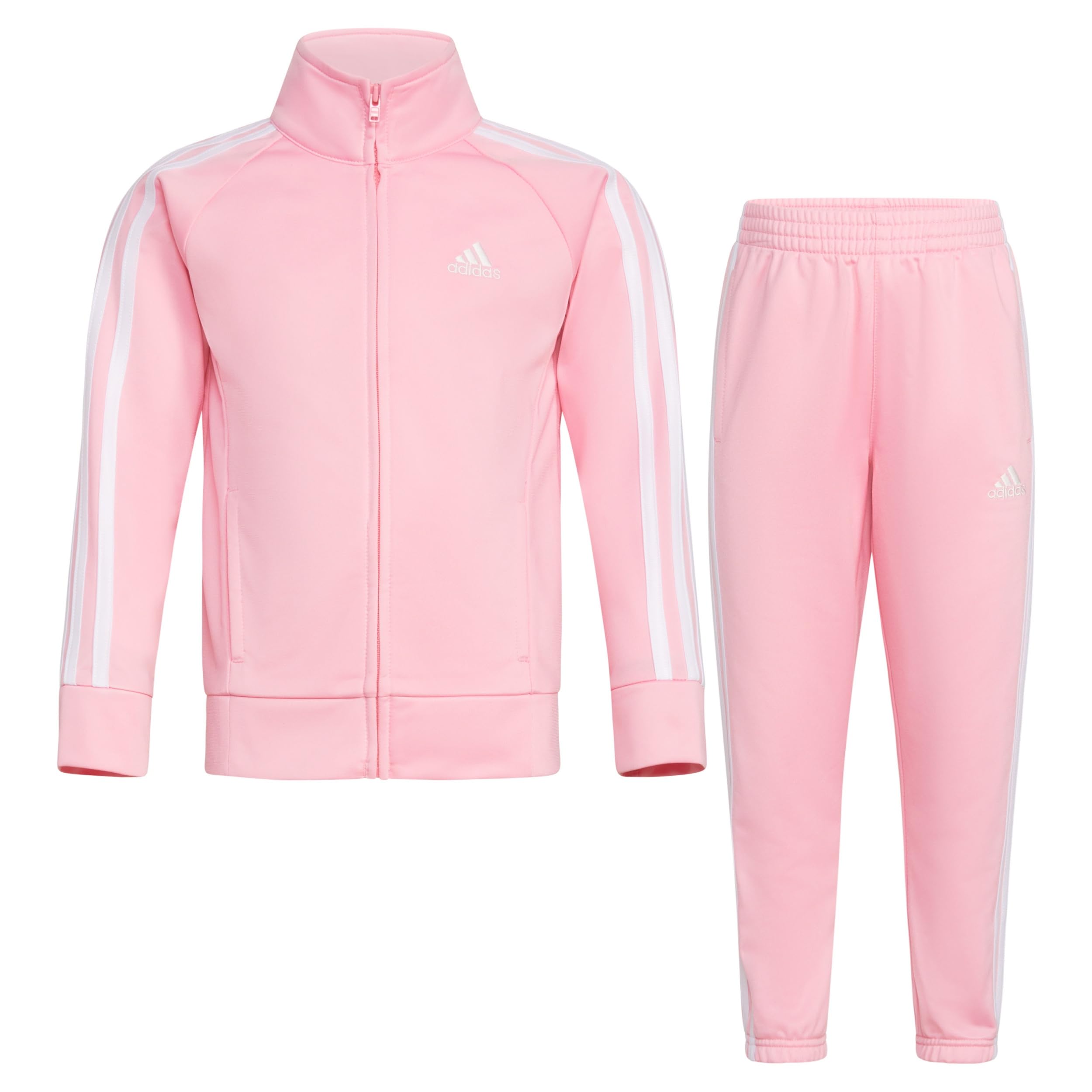 adidas Girl's Zip Front Classic Tricot Jacket and Joggers Set, Pink Light, 3 Years